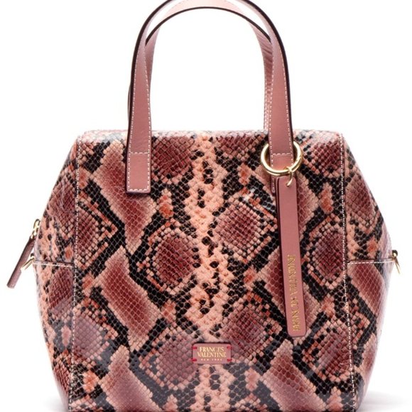 Frances Valentine Sabrina Snake Embossed Leather Satchel-Pink - Picture 2 of 14